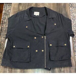 Loft Women's Black Double-Breasted Short Jacket XL 100% Lyocell